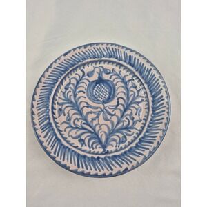 Vintage Blue White Hand Painted Pottery Plate Pomegranate Folk Art 8 Wall Decor